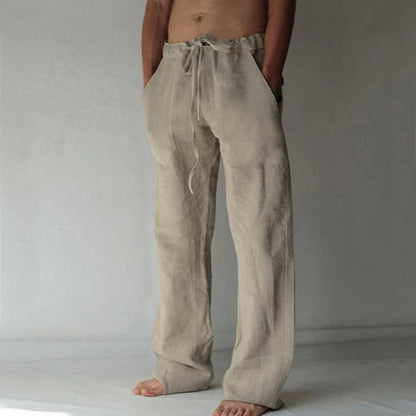 Men Drawstring Linen Wide‑Leg Casual Long Pants